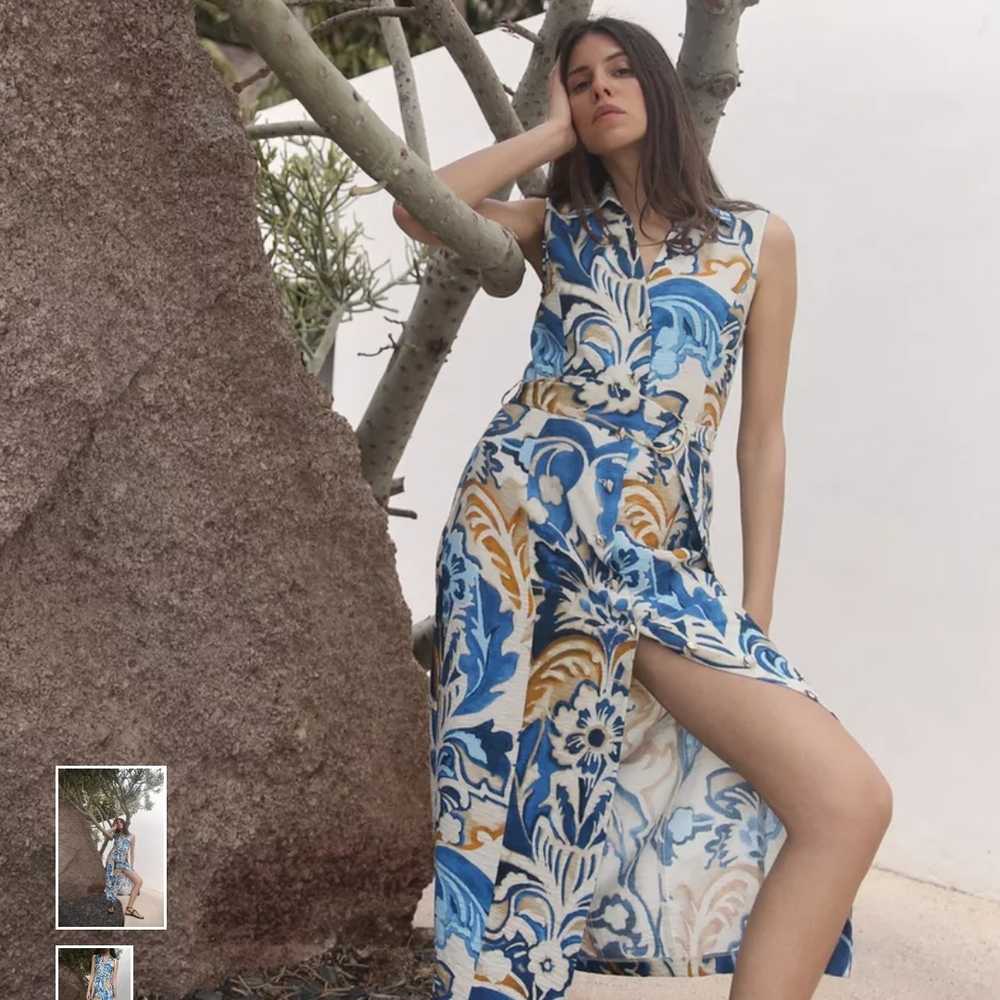 Zara High Low Dress in Blue and Gold Floral